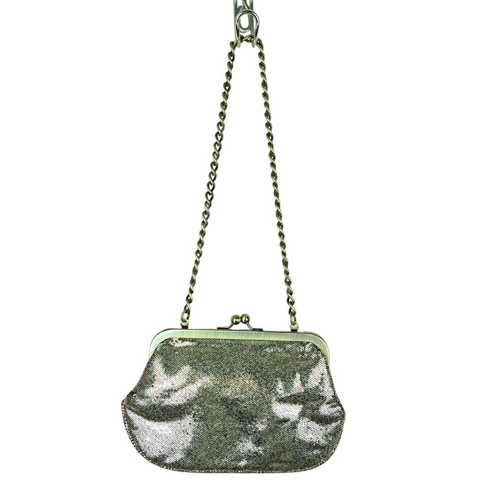 Express Gold Metallic Mesh Purse Antique Gold Chain Zipper Pocket Inside Pretty